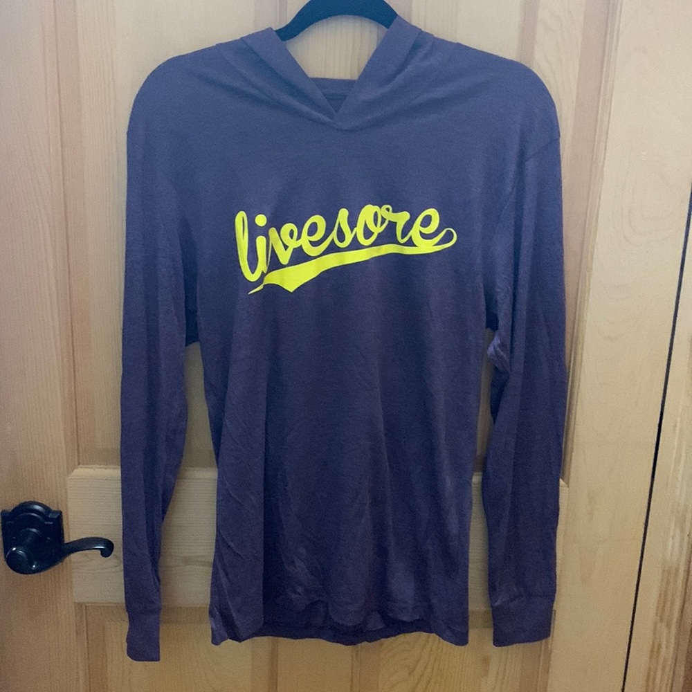 NWOT. LiveSore long sleeve hooded T-shirt. Small.